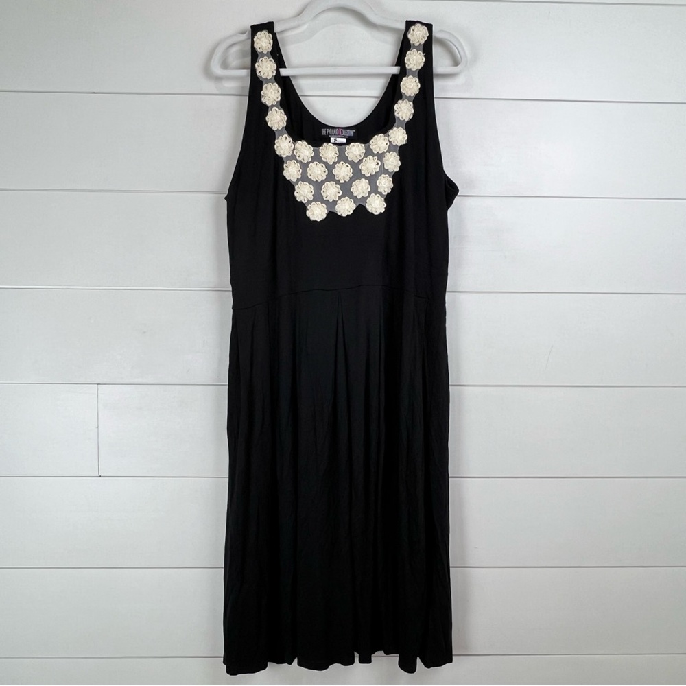 THE PYRAMID COLLECTION Knit Mesh Floral Appliqué Pleated‎ Midi Dress Women’s XL
